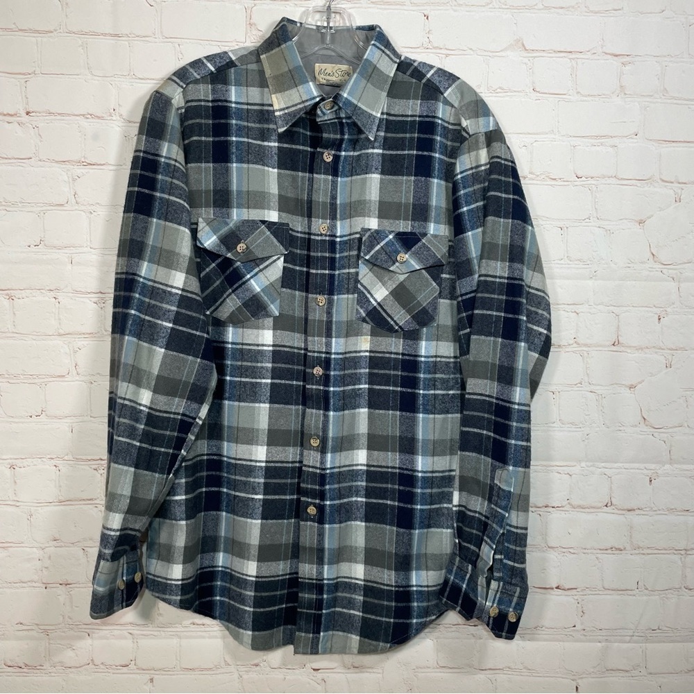 Vintage Sears The Mens Store Anchor Plaid Flannel Button Shirt Size Medium Tall
